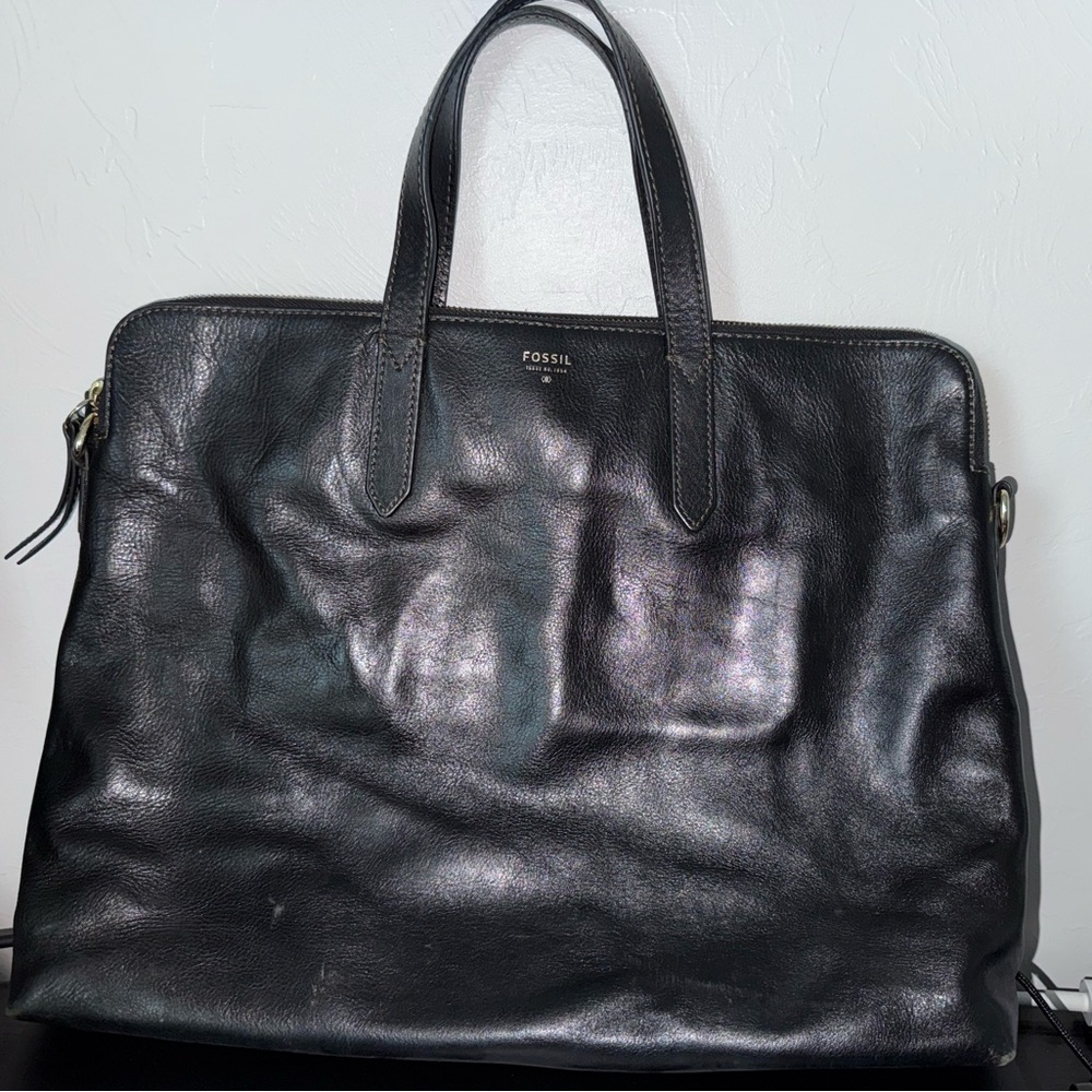 Fossil Black Leather Briefcase for Men